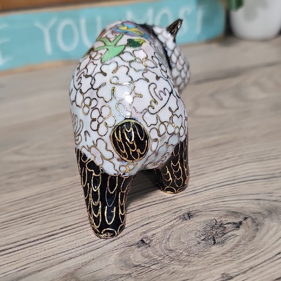 Elegant Cloisonné Panda Figurine - Black, White, Gold - Picture 4 of 6